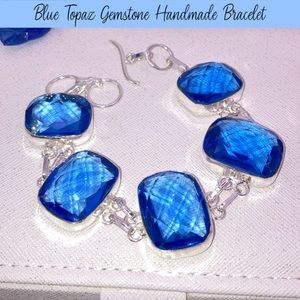 Faceted Blue Topaz Gemstone Handmade Bracelet